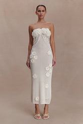 Samantha Crochet Midi Dress With Flowers - Ivory