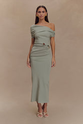 Kendra Scuba Jersey Midi Dress With Hardware - Sage