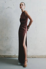 Violet Sleeveless Satin Maxi Dress - Dark Chocolate