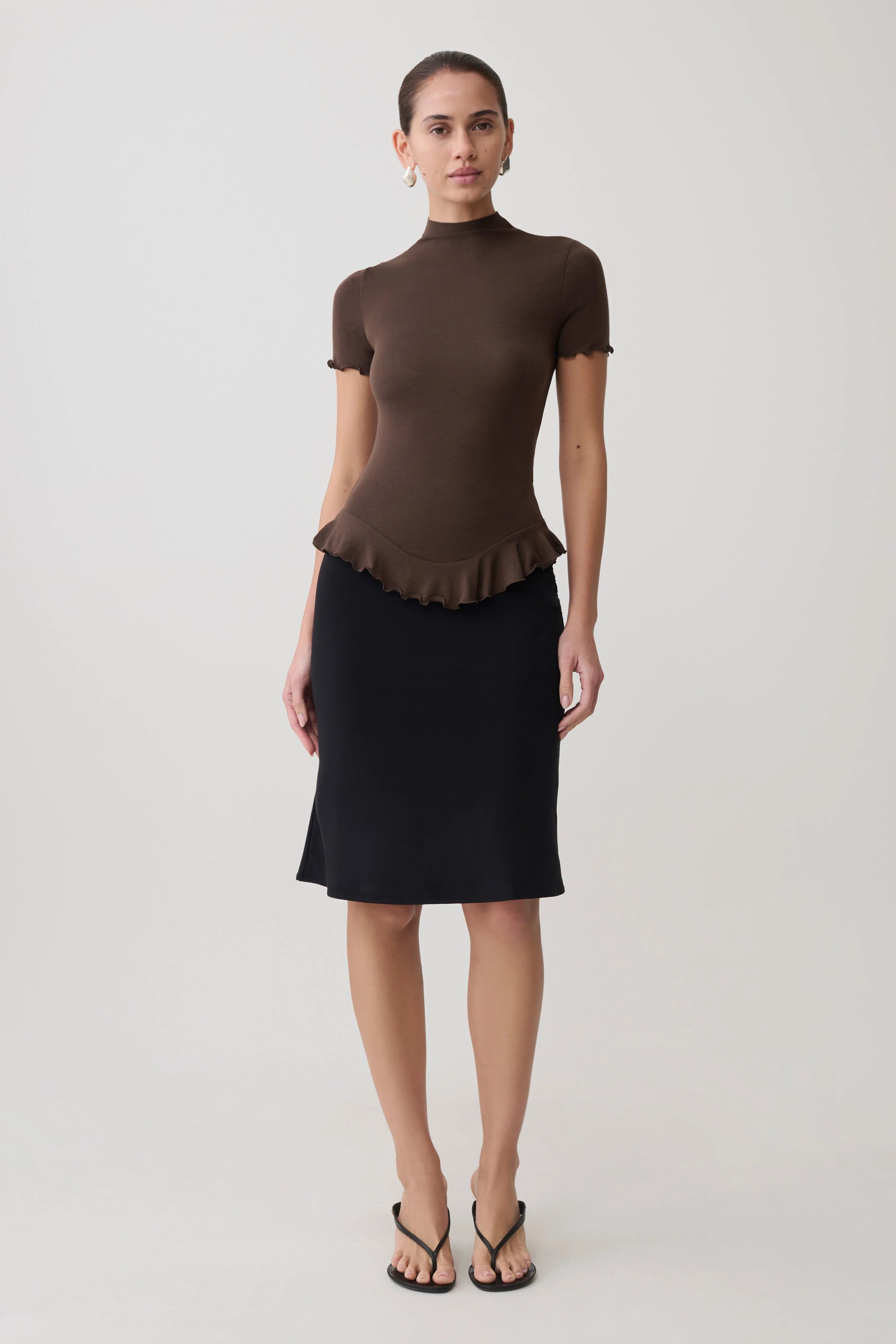 Nira Short Sleeve Ruffle Top - Dark Chocolate