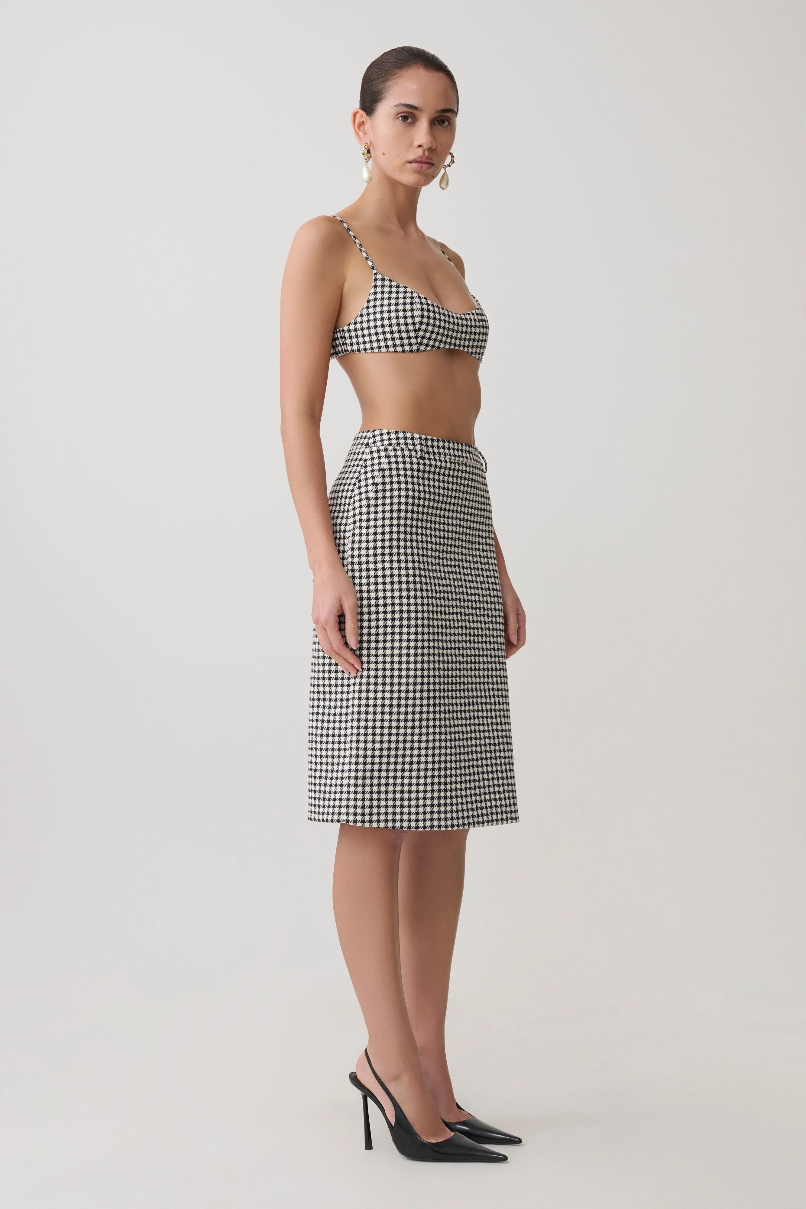 Amelie Tweed Midi Skirt - Houndstooth