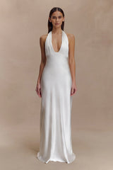 Alice Satin Halter Maxi Dress - White