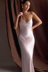 Lilly Sweetheart Satin Maxi Dress - Soft Pink