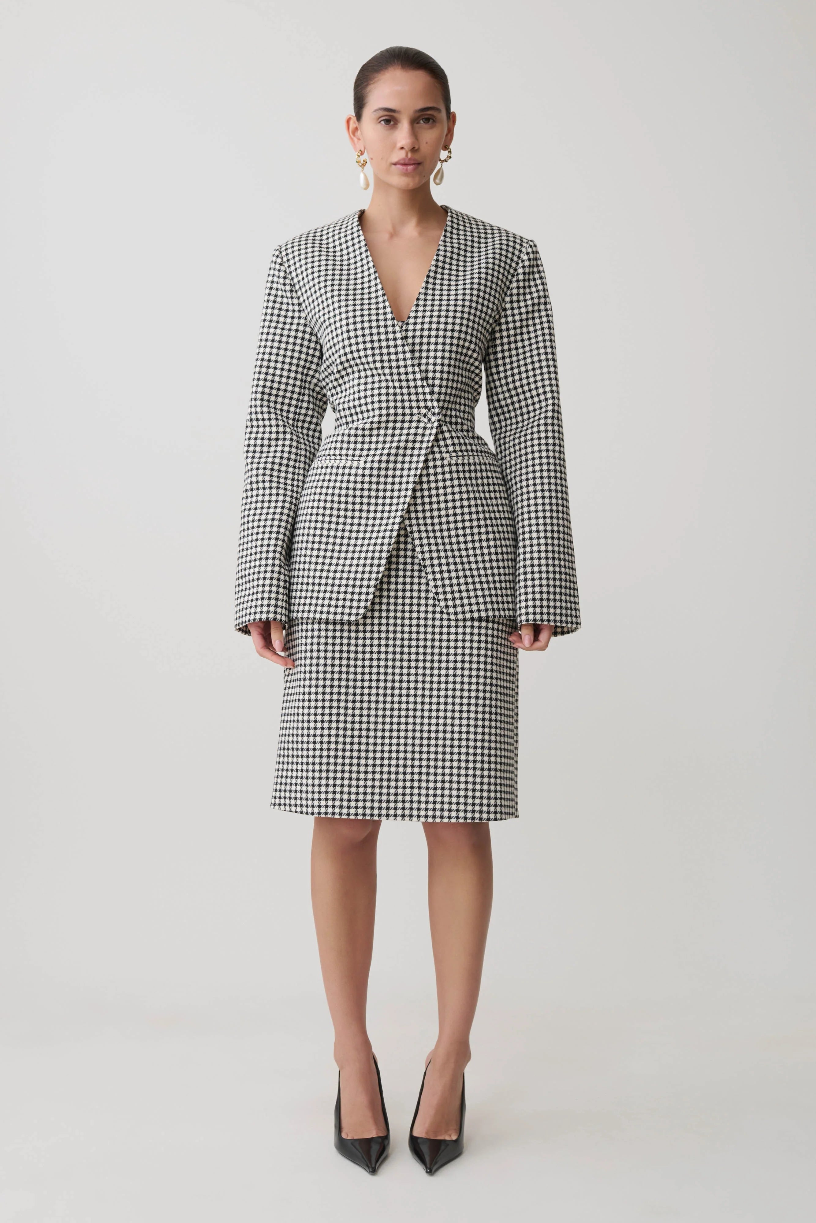 Amelie Tweed Midi Skirt - Houndstooth