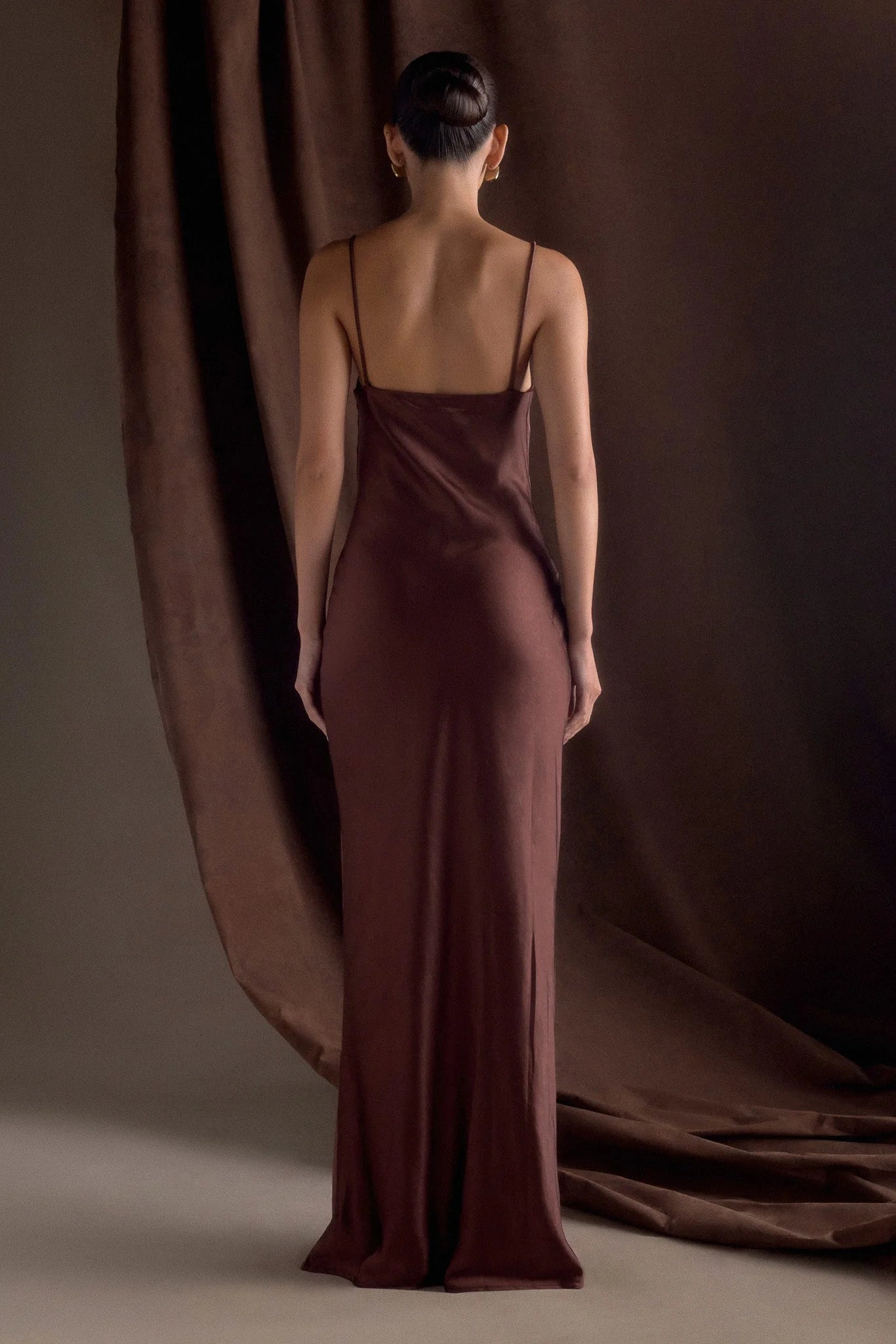 Lilly Sweetheart Satin Maxi Dress - Dark Chocolate
